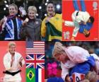 Подиум девушки дзюдо - 78 кг, Kayla Харрисон (Соединенные Штаты Америки), Джемма Гиббонс (Соединенное Королевство) и Майра Агиар (Бразилия), Одри (Франция) - Лондон 2012 - Tcheumeo